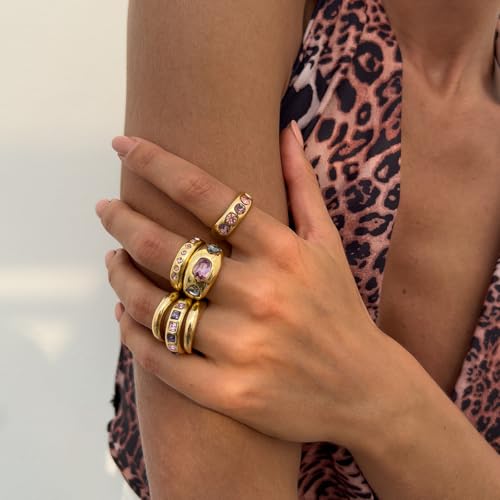 Chunky Gold Rings for Women Non Tarnish Travel Mothers Day Gifts Thick Adjustable Stackable Wedding Gold Plated Vintage Rings Set Size 8 Two Piece Sets Gifts for Women Going Out Rings 5