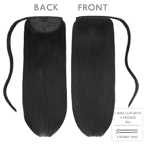 Image of WENNALIFE Ponytail Hair Extension, 22 Inch 90g Jet Black Ponytail Extension Human Hair Clip in Wrap Around Remy Human Hair Extension Hairpieces Real Human Hair