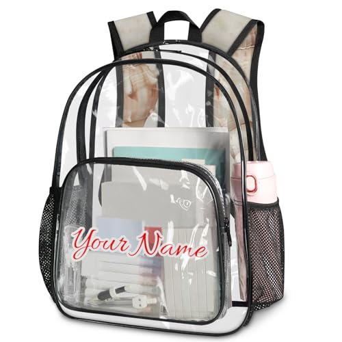 Personalized Large Clear Backpack Stadium Approved Heavy Duty PVC Plastic Custom Transparent Backpacks See Through Bag with Name, Vintage Shells Ocean Beach Theme