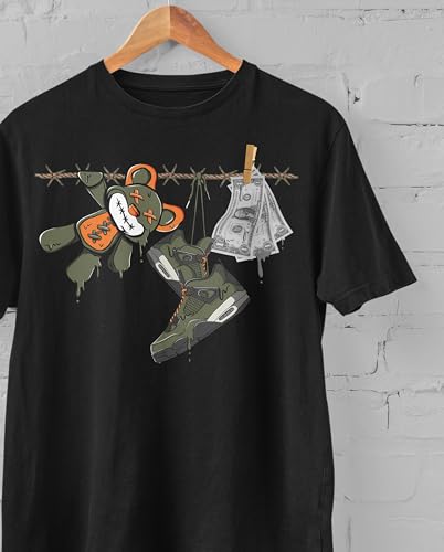 AJ 4 Undefeatd 4s Olive Shirt, Shoes Drip, Shirts Match Sneakers 2D Sneaker T-Shirt Tee4