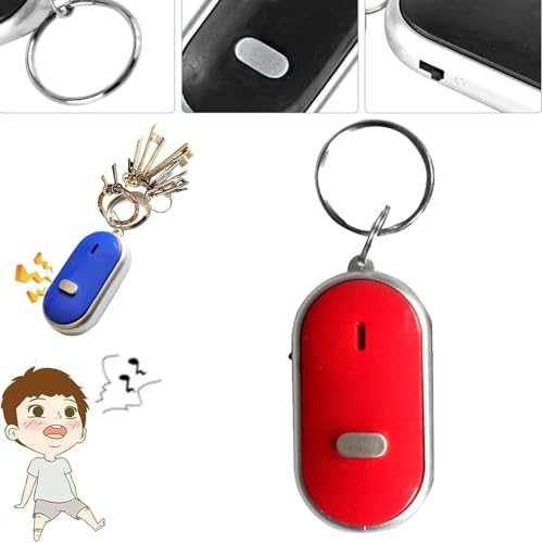Localisateur de clés, capteur activé par le son, télécommande portable, sifflet, localisateur d'objets intelligents, alarme anti-perte, porte-clés avec lumière flash (rouge)