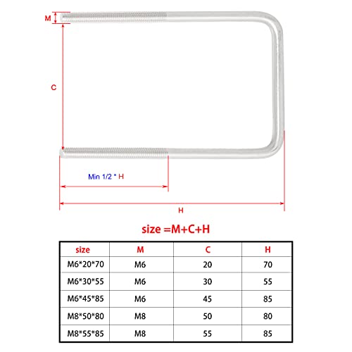 Image of Square U-Bolt 2.95 inch(75mm) Inner Width U Bolts Brackets 304 Stainless Steel M8 with Nut, Plate, Washer for Car /RV /Trailer Bumper,2 Sets