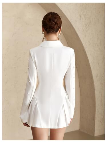 Women's Pearl Lapel Collar Blazer Button Down Long Sleeve Ruffle Work Office Dressy Jackets2