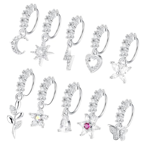 Dangle Nose Rings Hoop 10Pcs Dangling Nose Piercing Jewelry Set (Silver) by Telooco - Used condition - US$5.52