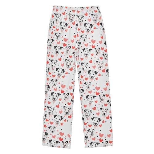 Love Dalmatian Pajamas Bottoms with Pockets Comfy Pjs Sleepwear Elastic Waistband Pajamas Pants Lounge Pants for 6-14 Years