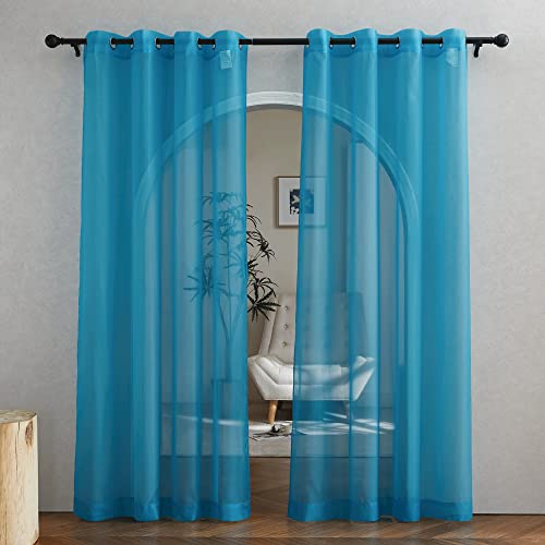 Image of NICETOWN Bedroom Curtains for Windows 84 inch Length, Grommet Casual Voile Sheer with Light Filtering Drapes Airy & Elegant for Nursery /Living Room, Teal, Set of 2, W54 x L84