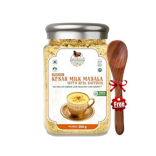 Image of KAMDHENU GAUVEDA Premium Kesar Milk Masala Powder | Saffron | Almonds | Pistachios | Cardamom | 200g