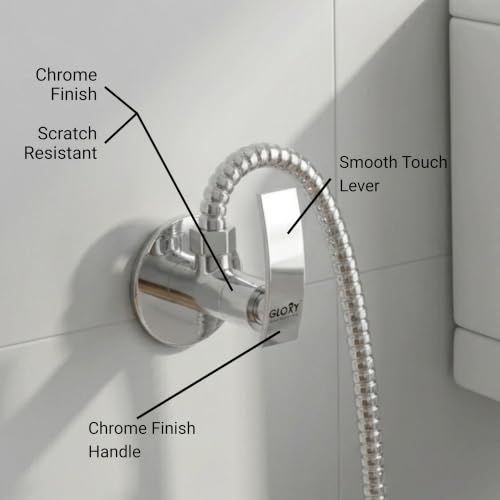Image of GLOXY Premium Angle Valve for Bathroom with Delight Lever Combo Pack of 5 - One Way Angle Valve with Wall Flange - Angle Cock With Chrome Finish for Kitchen Sink, Bathroom & Wash Basin
