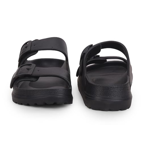Image of Liberty A-HA COMMIT Slippers for Men - Black, Light Grey & Olive Green | Casual Slip-on Flats /Slippers Footwear - Buckle Closure | Casual Outdoor Chappal, Monsoon, Rainy Season Footwear for Man