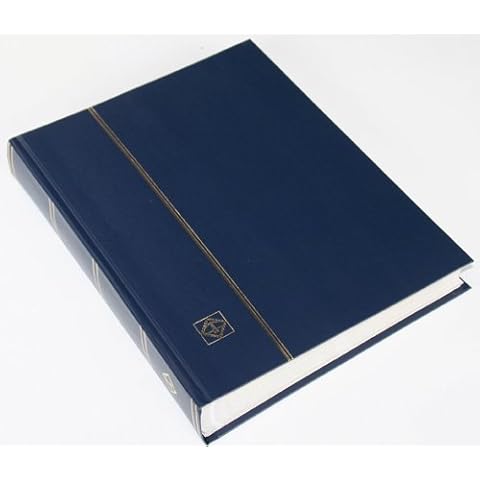 LEUCHTTURM 64 weiße Seiten Einsteckbuch Briefmarkenalbum Einband dunkelblau Cover