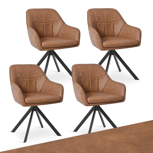 Goeurvant Drehstuhl Esszimmer Kunstleder Braun 4er Set Armlehnenstuhl Polsterstuhl Esszimmerstühle drehbar Küchenstuhl mit Armlehne und Rückenlehne für Wohnzimmer Esszimmer