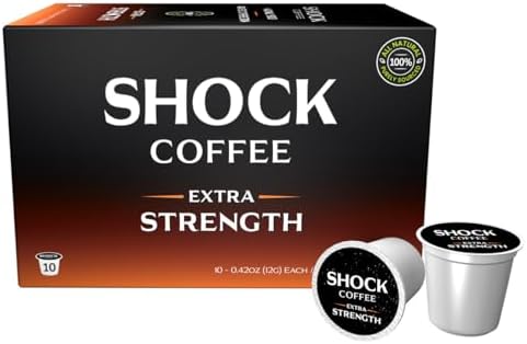 Shock Coffee Extra Strength Cups - Bold all Arabica Med-Dark Roast - Fresh Look - Richer Taste 10 count
