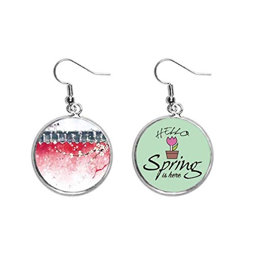 Pendientes de primavera con diseño de pintura china en acuarela y colgante de nieve artística