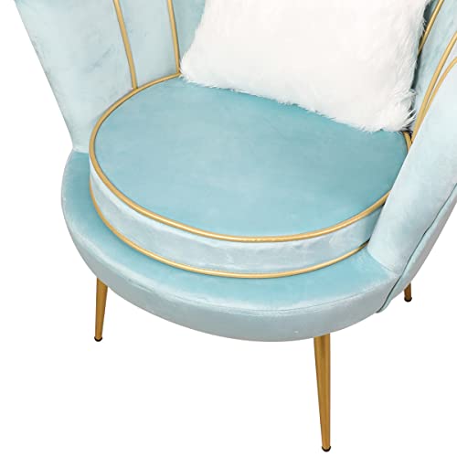 Magshion Modern Scalloped Back Accent Velvet Upholstered Armchair With Golden Legs And Soft Pillow For Living Room, Comfy Vanity Chair, Tufted Guest Chair, Light Blue #TOP5
