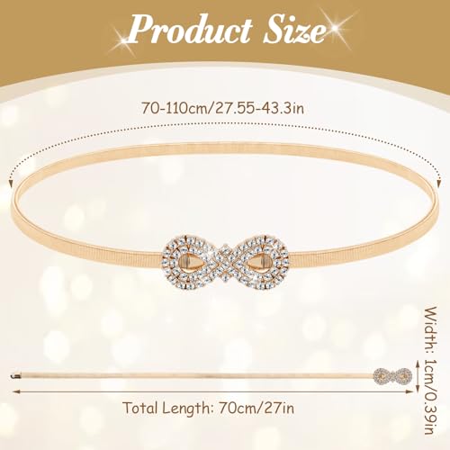 Gold Women Belts for Dresses, Gold Waist Belt,Fancy Metal Stretch Elastic Skinny Thin Belt for Dresses Formal Jeans Shirt2