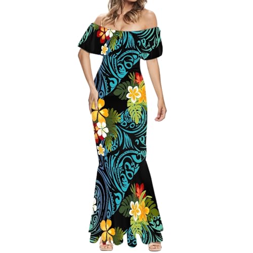 Image of Polynesian Dresses for Women Off Shoulder Maxi Dress Puletasi Samoan Dresses S-7XL