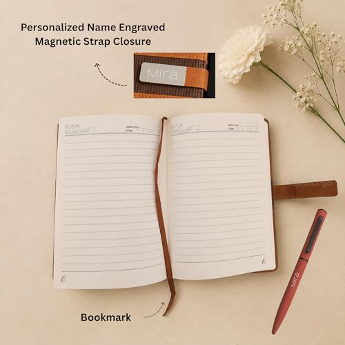 Image of Customised Name Diary and Pen Set with Gift Box | Personalised Gift for Men, Women | Corporate Gift For Employees, Clients, Friends | Premium Leatherette Tan Diary,Pen Set