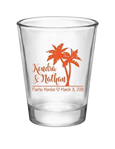 Destination beach wedding favors, personalized wedding shot glasses for guests