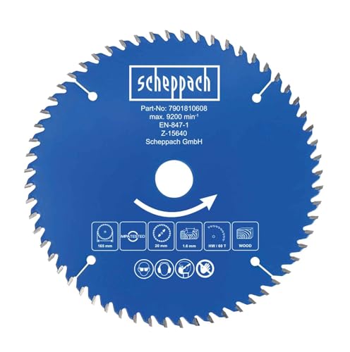 Scheppach Kreissägeblatt Ø 165 x 20 x 1 x 1,6 mm | Z 60 | Handkreissägeblatt | für Scheppach Akku-Handkreissägen C-HCS165-X + BC-HCS165-X