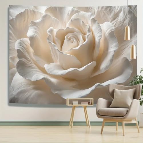 Papier peint mural 3D roses blanches pour murs abîmés - 5