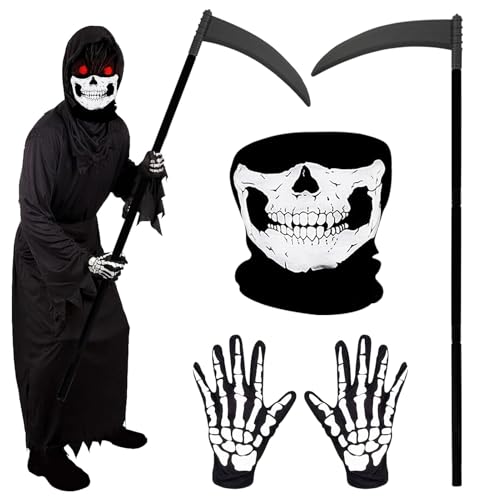 Máscara de caveira de Halloween com luvas de esqueleto / foz, balaclava de queleto, máscara de motocicleta, acessório de disfarce para crianças e adultos para Cosplay, carnaval, festa de disfarces
