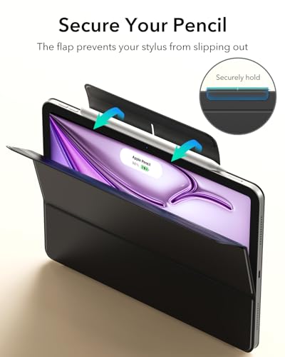 Image of ESR Case for iPad Air 13 Inch M4 /M3 /M2, iPad Pro 12.9 Case, Black | Powerful Magnetic Attachment, Slim Trifold Stand Case, Supports Pencil Pro /USB-C, Rebound Series