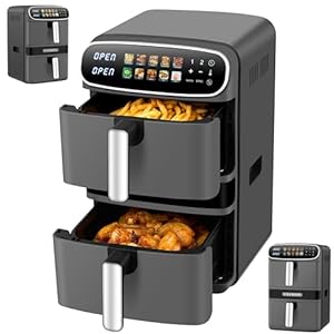 Steinborg® Heißluftfritteuse XXL 12 Liter Doppelkammer Heißluft-Frittieren Heissluftfritteuse 2 vertikale Schubladen 6L+6L Grillen Backen Dörren Frittieren Fritteuse ohne Öl Heißluftofen