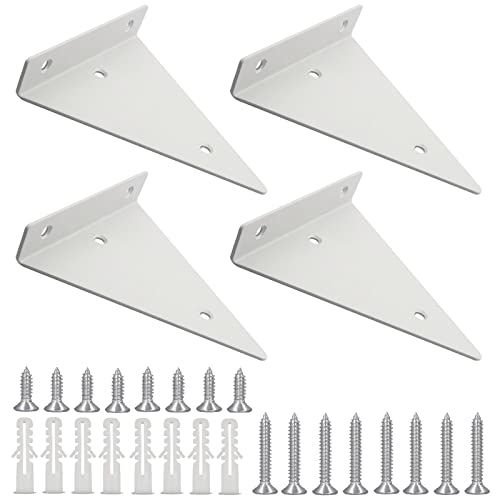 MOROBOR Regalhalterung, 4 Stück, Weiß, dreieckig, unsichtbar, Eisen, strapazierfähig, Wandmontage, schwimmende Halterung für Regale in Küche, Arbeitszimmer, Garten, 130 x 140 mm Cover