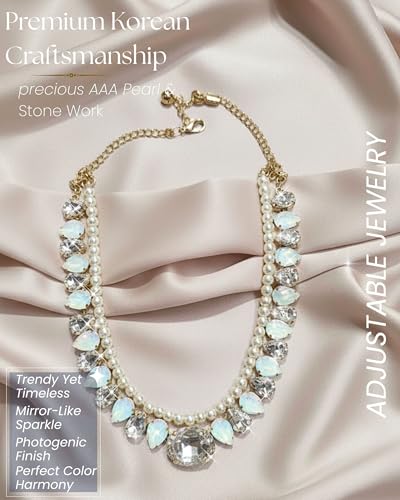 Image of Mansiyaorange Statement AD CZ American Diamond Cubic Zerconia Pearl Necklace Set | Gold Plated Chunky Fashion Jewelry for Women & Girls