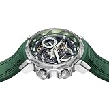 FEICE Męski automatyczny zegarek szkieletowy szkielet szkło szafirowe, z zieloną gumą pasek ze stali nierdzewnej 46 mm FM511, Zielony, Nowoczesny