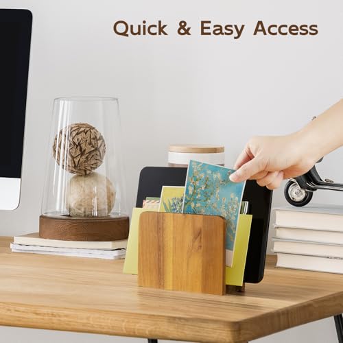 BWODYAY Acacia Wood Mail Organizer, Mail Holder for Desk, Letter Holder for Countertop, Small Envelope Holder, Desk Organizers and Accessories for Home Office