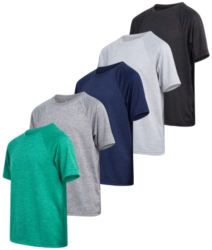iXtreme Boys Athletic Shirts - 5 Pack Lightweight Moisture-Wicking Performance Dry Fit Short Sleeve Shirts for Boys (6-18)