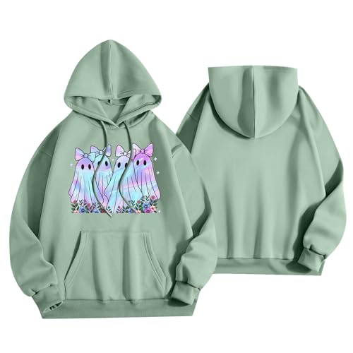 Halloween Hoodies for Women 2025 Fall Fashion Long Sleeve Cute Ghost Graphic Lightweight Hoodie with Pockets
