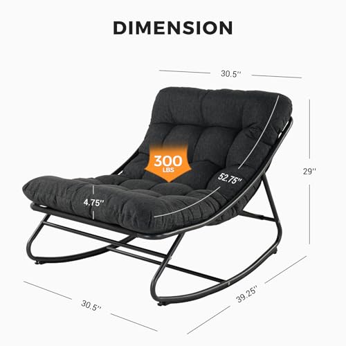 Grand patio Outdoor Rocking Chair, Padded Cushion Recliner Rocker for Front Porch Sunroom Patio Backyard, Comfy Lounge Rocking Chair for Napping Relaxing, Grey