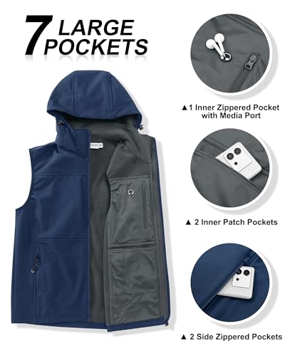 Image of 33,000ft Men's Lightweight Softshell Vest Hooded Outerwear Zip Up Fleece Lined Windproof Sleeveless Jacket for Golf Running