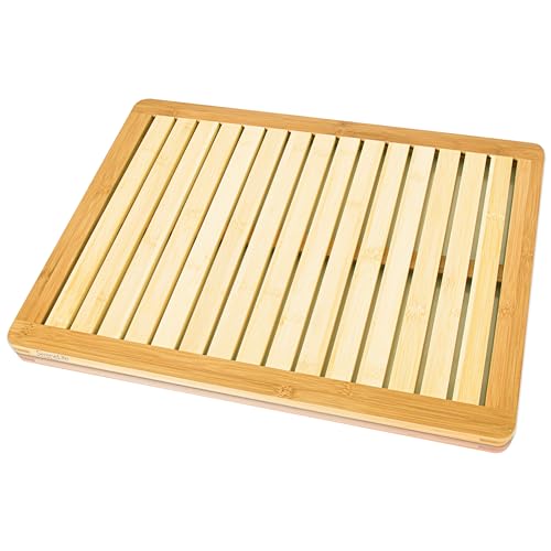 SereneLife Bamboo Bath Mat 23.5” x 18” Heavy Duty Natural Wood Bathroom or Shower Floor Foot Platform for Water Evaporation Indoor Outdoor Use