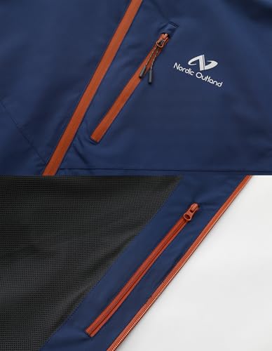 Image of NORDIC OUTLAND Rain Jacket Men,Waterproof Breathable Long Raincoat with Hood Mesh Lining,Windbreaker for outdoor activities