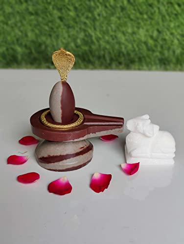 Image of 2 Inch Orignal /Natural Ardhanarishvara Narmadeshwar Lingam with 4 Inch Jaldhari,Nandi for Temple Puja