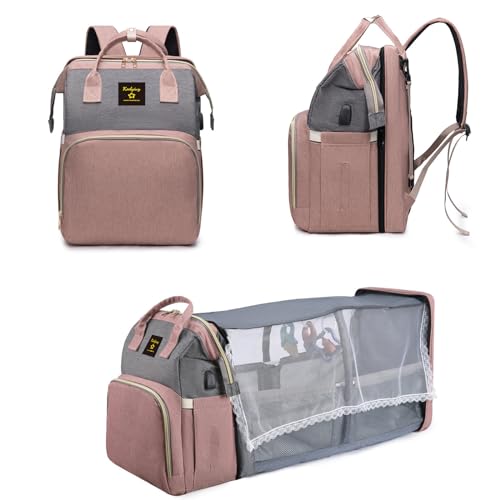 Image of Kodyiuy Baby Diaper Bag Backpack Changing Station for Large Capacity Travel Foldable Bag Female New Mom Gift Pink-gray