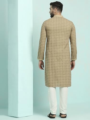Image of Rajubhai Hargovindas Men's Chikankari Embroidered Cotton Kurta (Ches)