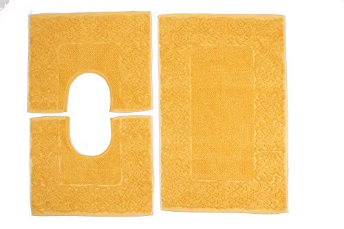 HomeLife - Set Tappeti Bagno 3 Pezzi in Cotone - Elegante Parure tappetini in Spugna: 1 Tappeto 60X90 2 Girowater/Girobidet - Lavabile Lavatrice - Made in Italy (Giallo)