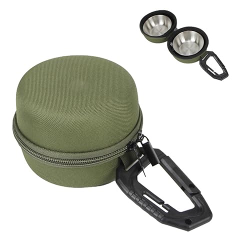 Greabuy ポータブルアウトドアペットボウル 収納ケース付き 吊り下げ式ダブルカップペットフィーダー キャンプ用アウトドアドリンクボウル