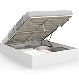 IDMarket   Lit Coffre Double SANDSIDE avec sommier 160 x 200 cm Blanc