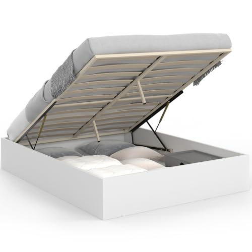 IDMarket - Lit Coffre Double SANDSIDE avec sommier 160 x 200 cm Blanc
