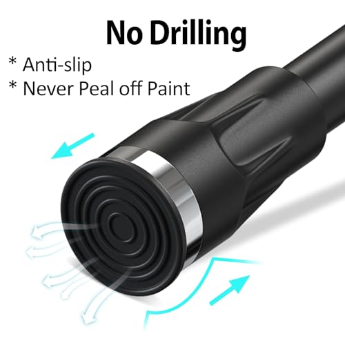 Tension Curtain Rod No Drill, Heavy Duty Adjustable Matte Black Bathroom Shower Curtain Rod with Round Shower Rod Holder for Windows Closet Rod 42-60 inch