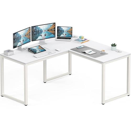 SHW 55 x 60 Inches Commercial-Grade L-Shape Corner Office Computer Desk, White