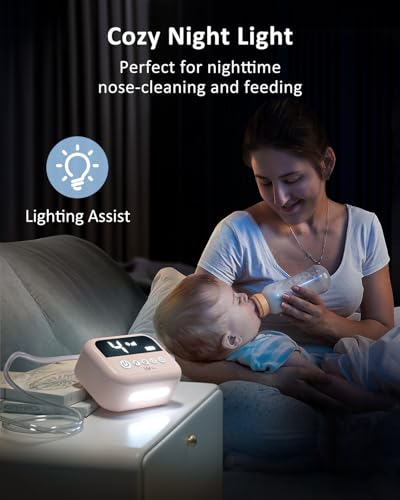 Image of HEYVALUE Nasal Aspirator for Baby, Hospital Grade Nose Sucker with 9 Levels Suction, Night Light and Nursery Rhyme Soothing, Electric Nose Suction for Baby with Food-Grade Silicone Tips Pink