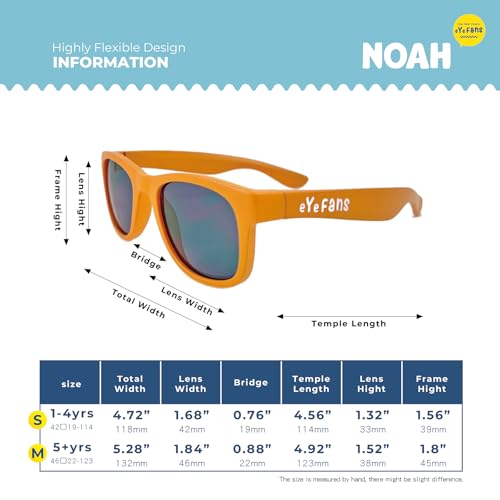 NOAH Square Sport Kids Sunglasses Boys Girls Toddlers, Bendable TPEE Frame UV400 BPA-free Beach Party, 2 Sizes Age 1-3 & 4-84