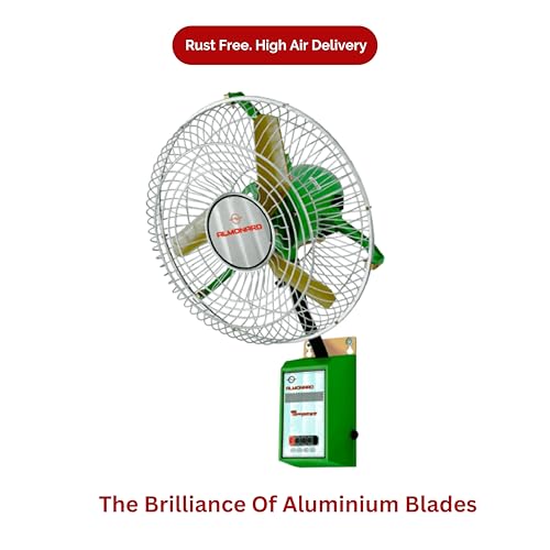 Image of Almonard 450mm Heavy Duty Industrial Wall Mount Fan | High Speed Air Circulator | 1440 RPM | Full Copper Winding Motor | Double Ball Bearing | Aluminium Metal Blade | for Factory & Warehouse (Green)