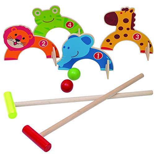 Juego de croquet de madera Jacootoys Jungla Animales Juguetes de golf Juegos educativos familiares para niños al aire libre